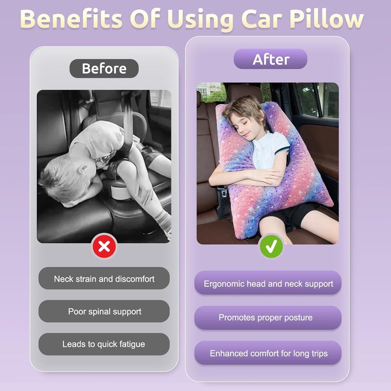 FAIORD Car Pillow for Kids, Travel Pillow with Adjustable Strap, Kids Floor Pillows Cushions for Adults and Children to Support Head and Body Road Trip Essentials (Multicolor) - Image 3
